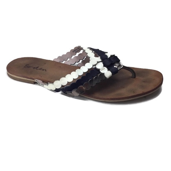 Boden Rickrack Overlapping Navy & White Thong Sandals Size 7 - Picture 1 of 12